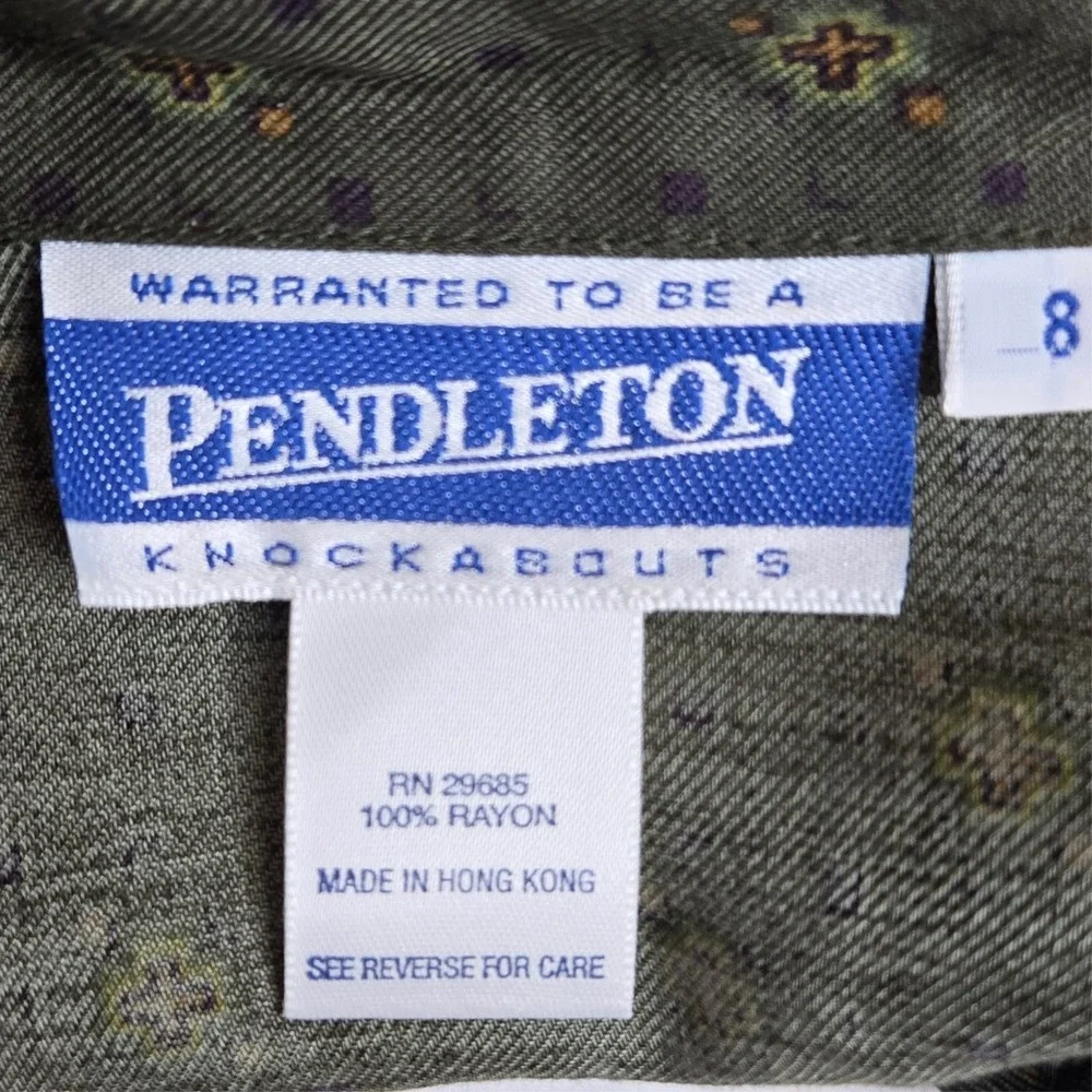 Pendleton Womens Vintage Artsy Skirt Set Size 8 90s Green Rayon‎ Modest 2 Piece